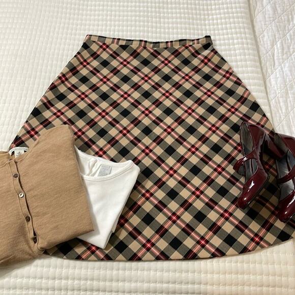 CaperMates Dresses & Skirts - Caper Mates Black/Tan Plaid Vintage A-Line Midi Skirt Size 15/16